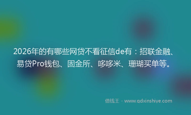 2026年的有哪些网贷不看征信de有：招联金融、易贷Pro钱包、固金所、哆哆米、珊瑚买单等。