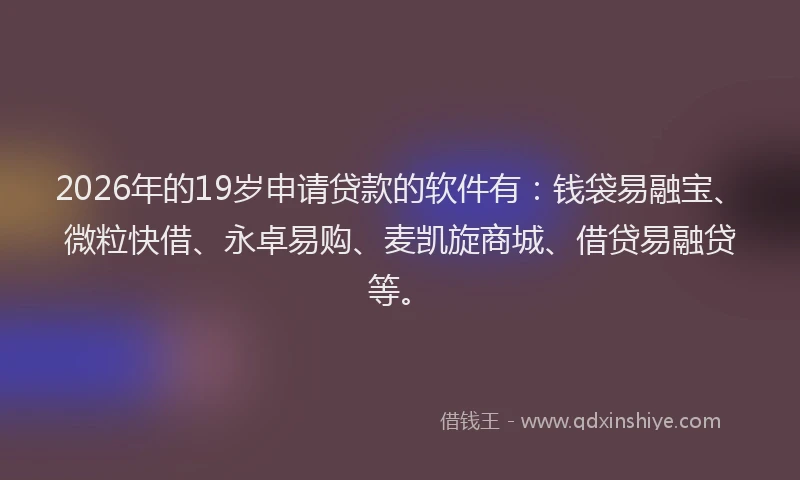 2026年的19岁申请贷款的软件有：钱袋易融宝、微粒快借、永卓易购、麦凯旋商城、借贷易融贷等。