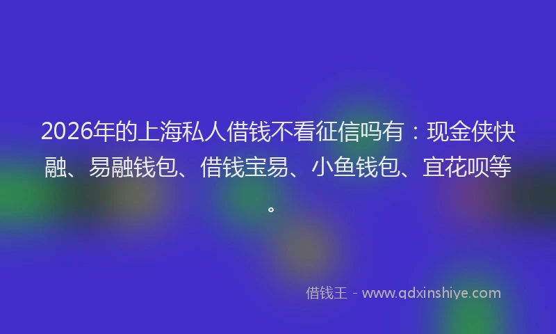 2026年的上海私人借钱不看征信吗有：现金侠快融、易融钱包、借钱宝易、小鱼钱包、宜花呗等。