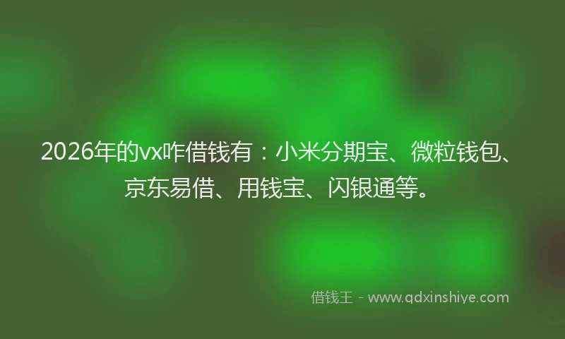 2026年的vx咋借钱有：小米分期宝、微粒钱包、京东易借、用钱宝、闪银通等。