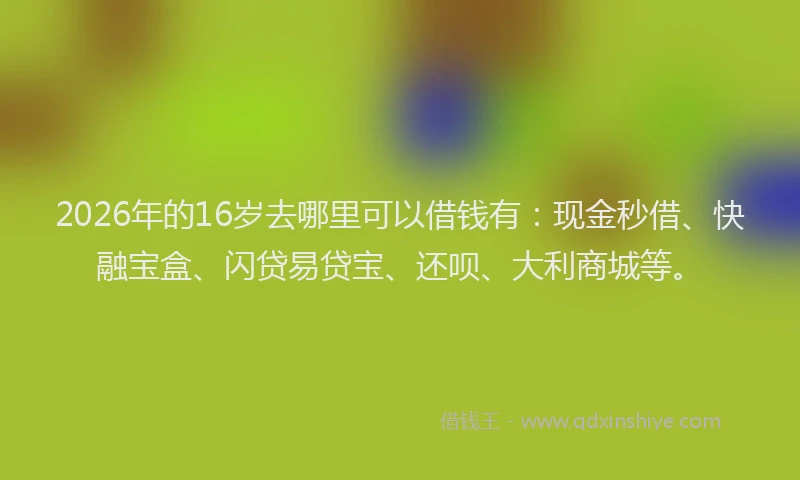 2026年的16岁去哪里可以借钱有：现金秒借、快融宝盒、闪贷易贷宝、还呗、大利商城等。