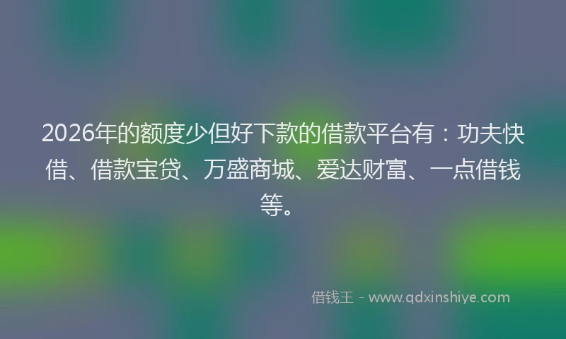2026年的额度少但好下款的借款平台有：功夫快借、借款宝贷、万盛商城、爱达财富、一点借钱等。
