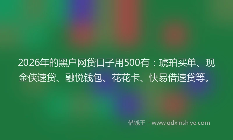 2026年的黑户网贷口子用500有：琥珀买单、现金侠速贷、融悦钱包、花花卡、快易借速贷等。