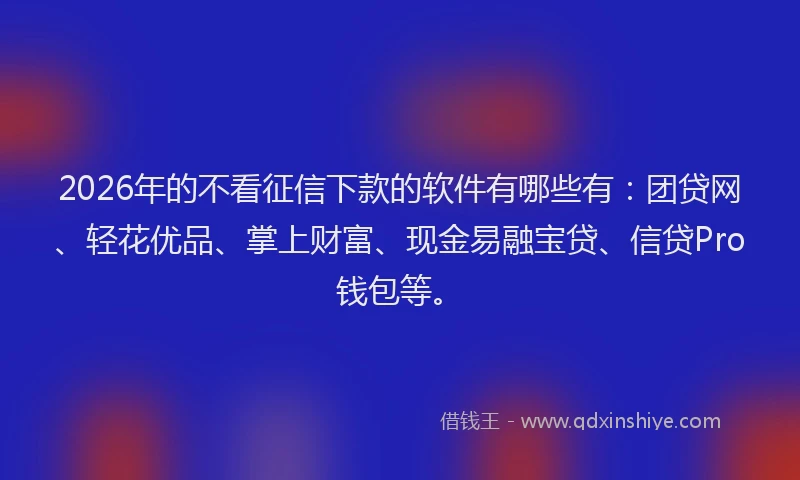 2026年的不看征信下款的软件有哪些有：团贷网、轻花优品、掌上财富、现金易融宝贷、信贷Pro钱包等。