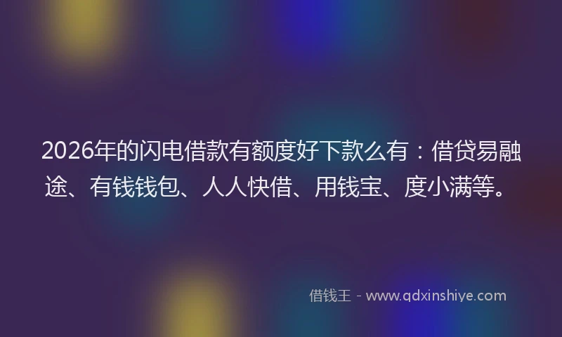 2026年的闪电借款有额度好下款么有：借贷易融途、有钱钱包、人人快借、用钱宝、度小满等。