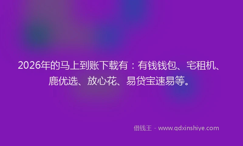 2026年的马上到账下载有：有钱钱包、宅租机、鹿优选、放心花、易贷宝速易等。