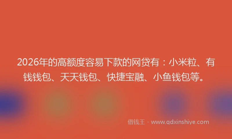 2026年的高额度容易下款的网贷有：小米粒、有钱钱包、天天钱包、快捷宝融、小鱼钱包等。