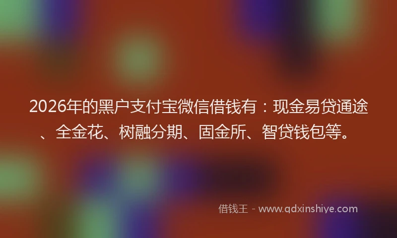 2026年的黑户支付宝微信借钱有：现金易贷通途、全金花、树融分期、固金所、智贷钱包等。