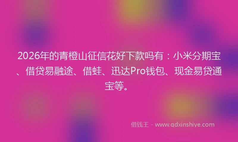 2026年的青橙山征信花好下款吗有：小米分期宝、借贷易融途、借蛙、迅达Pro钱包、现金易贷通宝等。