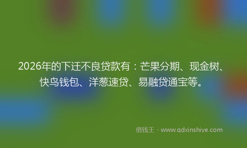 2026年的下迁不良贷款有：芒果分期、现金树、快鸟钱包、洋葱速贷、易融贷通宝等。