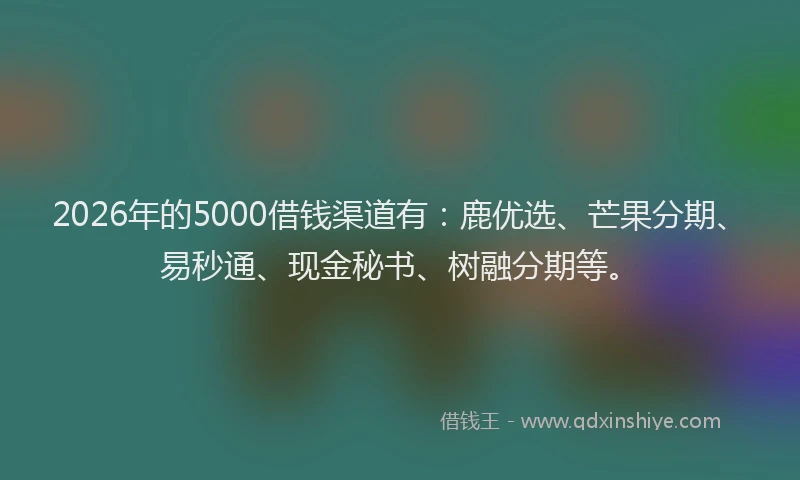 2026年的5000借钱渠道有：鹿优选、芒果分期、易秒通、现金秘书、树融分期等。