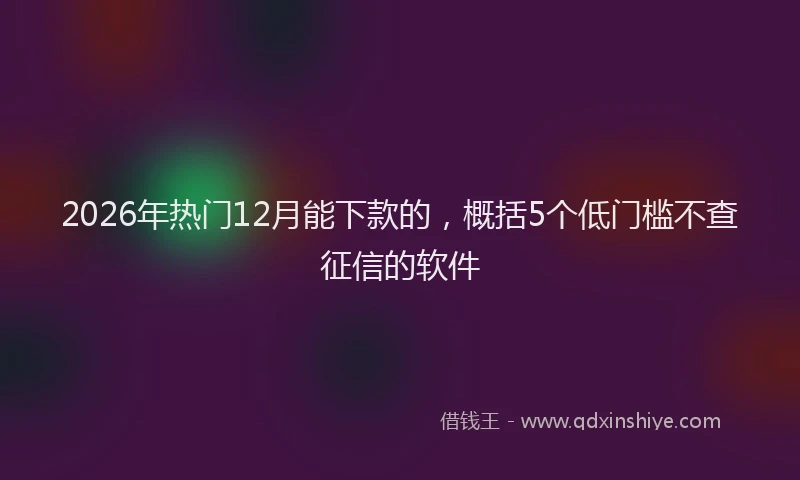 2026年热门12月能下款的，概括5个低门槛不查征信的软件