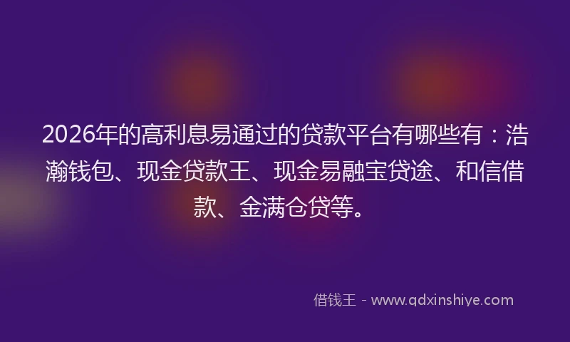 2026年的高利息易通过的贷款平台有哪些有：浩瀚钱包、现金贷款王、现金易融宝贷途、和信借款、金满仓贷等。