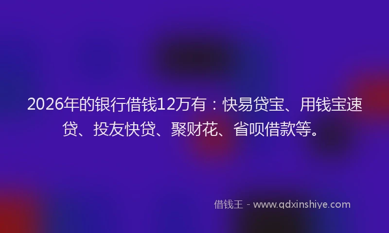 2026年的银行借钱12万有：快易贷宝、用钱宝速贷、投友快贷、聚财花、省呗借款等。