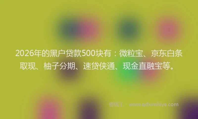 2026年的黑户贷款500块有：微粒宝、京东白条取现、柚子分期、速贷侠通、现金直融宝等。