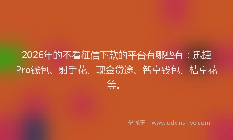 2026年的不看征信下款的平台有哪些有：迅捷Pro钱包、射手花、现金贷途、智享钱包、桔享花等。