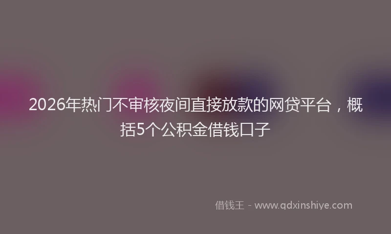 2026年热门不审核夜间直接放款的网贷平台，概括5个公积金借钱口子