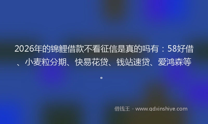 2026年的锦鲤借款不看征信是真的吗有：58好借、小麦粒分期、快易花贷、钱站速贷、爱鸿森等。