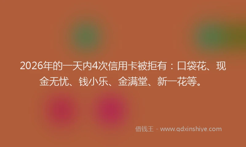 2026年的一天内4次信用卡被拒有：口袋花、现金无忧、钱小乐、金满堂、新一花等。