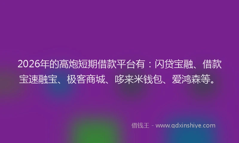 2026年的高炮短期借款平台有：闪贷宝融、借款宝速融宝、极客商城、哆来米钱包、爱鸿森等。