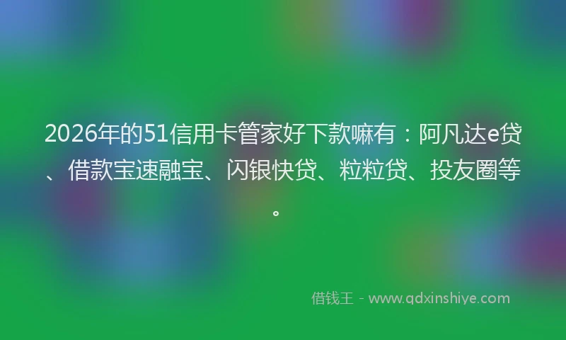 2026年的51信用卡管家好下款嘛有：阿凡达e贷、借款宝速融宝、闪银快贷、粒粒贷、投友圈等。
