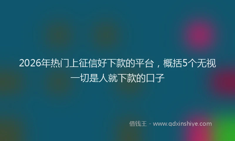 2026年热门上征信好下款的平台，概括5个无视一切是人就下款的口子