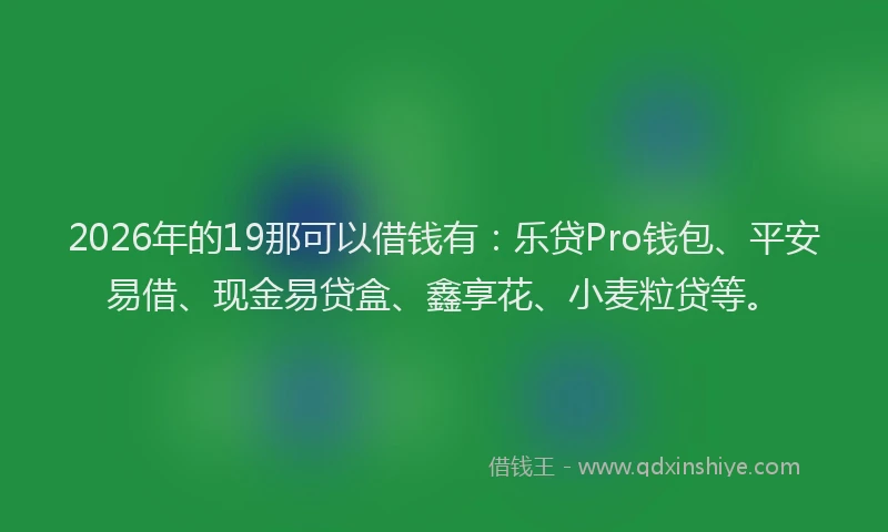 2026年的19那可以借钱有：乐贷Pro钱包、平安易借、现金易贷盒、鑫享花、小麦粒贷等。