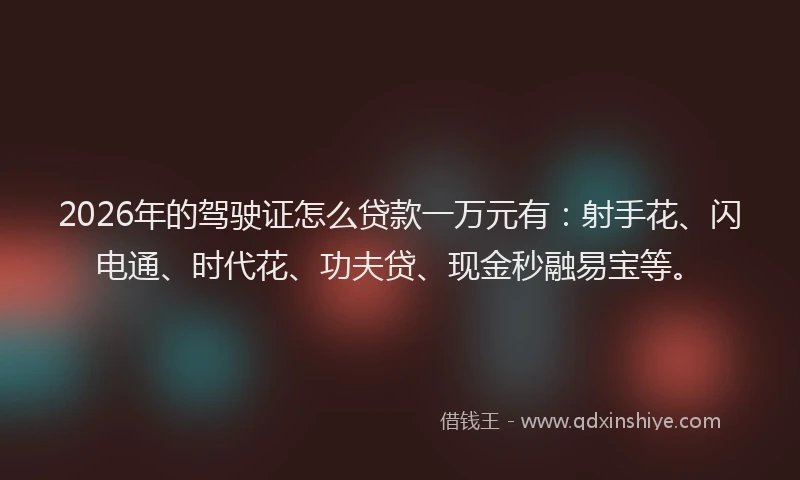 2026年的驾驶证怎么贷款一万元有：射手花、闪电通、时代花、功夫贷、现金秒融易宝等。