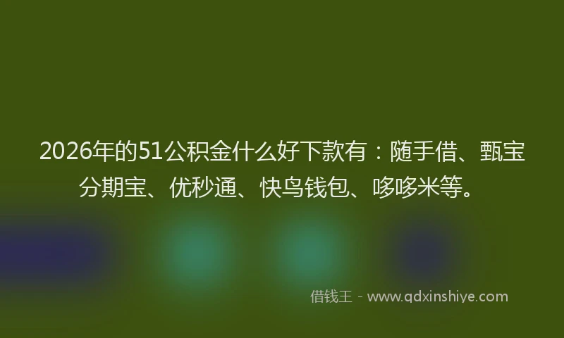 2026年的51公积金什么好下款有：随手借、甄宝分期宝、优秒通、快鸟钱包、哆哆米等。