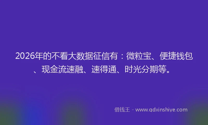 2026年的不看大数据征信有：微粒宝、便捷钱包、现金流速融、速得通、时光分期等。