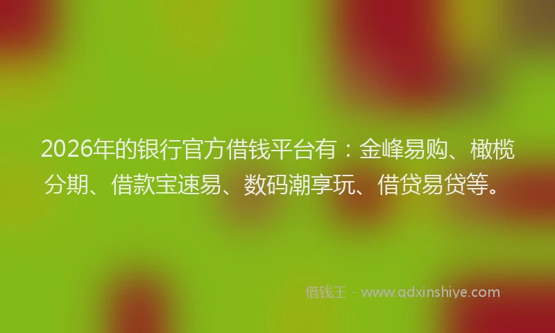 2026年的银行官方借钱平台有：金峰易购、橄榄分期、借款宝速易、数码潮享玩、借贷易贷等。