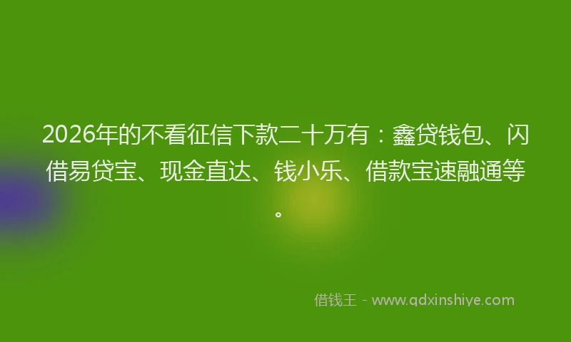 2026年的不看征信下款二十万有：鑫贷钱包、闪借易贷宝、现金直达、钱小乐、借款宝速融通等。