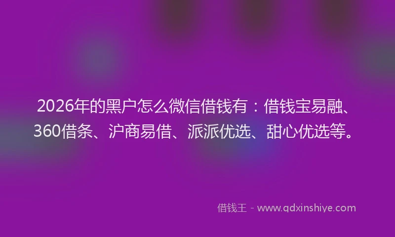 2026年的黑户怎么微信借钱有：借钱宝易融、360借条、沪商易借、派派优选、甜心优选等。