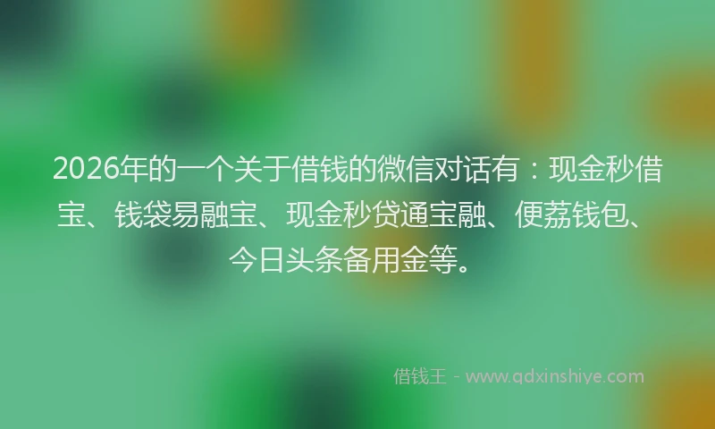 2026年的一个关于借钱的微信对话有：现金秒借宝、钱袋易融宝、现金秒贷通宝融、便荔钱包、今日头条备用金等。