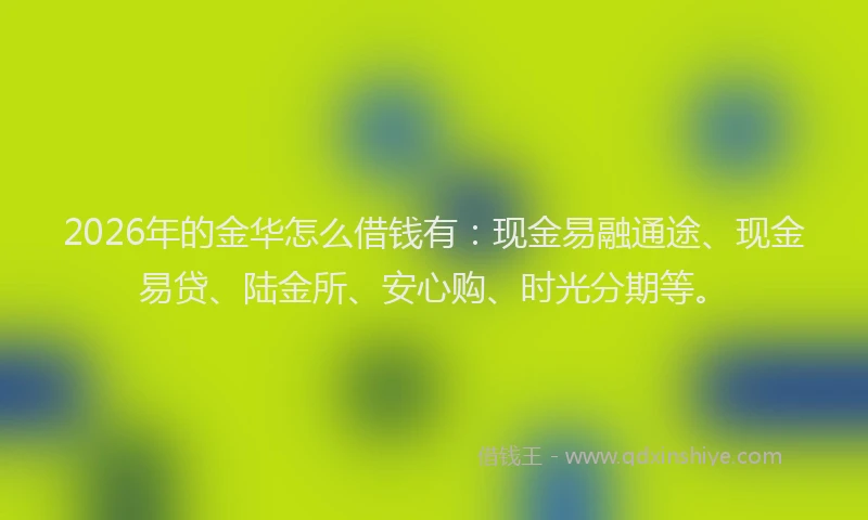 2026年的金华怎么借钱有：现金易融通途、现金易贷、陆金所、安心购、时光分期等。