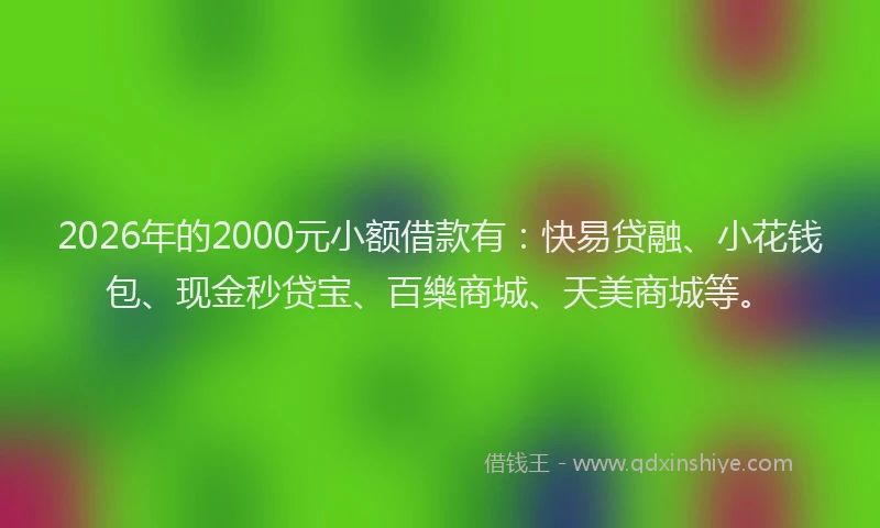 2026年的2000元小额借款有：快易贷融、小花钱包、现金秒贷宝、百樂商城、天美商城等。