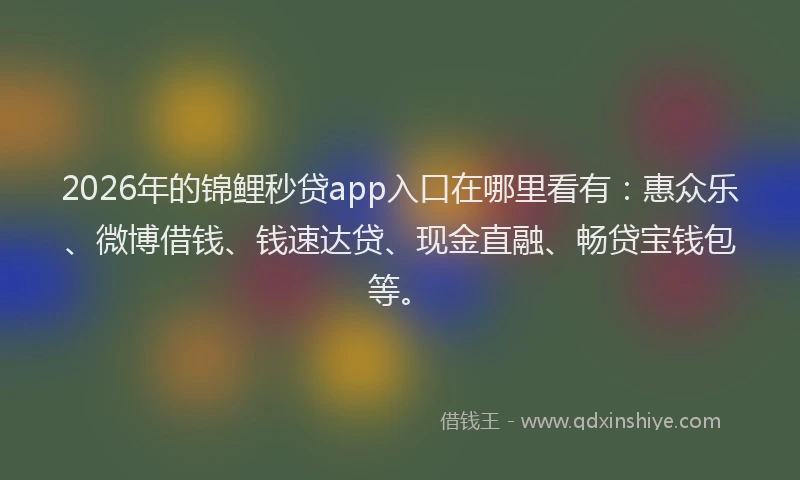 2026年的锦鲤秒贷app入口在哪里看有：惠众乐、微博借钱、钱速达贷、现金直融、畅贷宝钱包等。