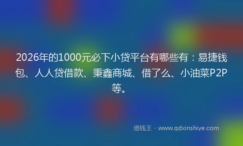 2026年的1000元必下小贷平台有哪些有：易捷钱包、人人贷借款、秉鑫商城、借了么、小油菜P2P等。