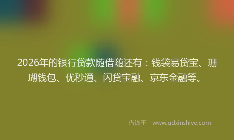 2026年的银行贷款随借随还有：钱袋易贷宝、珊瑚钱包、优秒通、闪贷宝融、京东金融等。