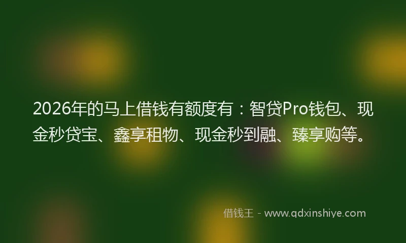 2026年的马上借钱有额度有：智贷Pro钱包、现金秒贷宝、鑫享租物、现金秒到融、臻享购等。