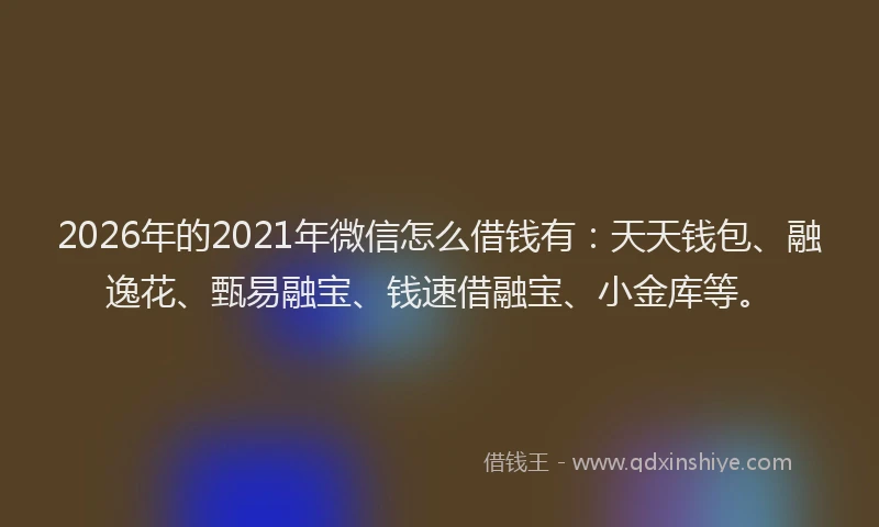 2026年的2021年微信怎么借钱有：天天钱包、融逸花、甄易融宝、钱速借融宝、小金库等。