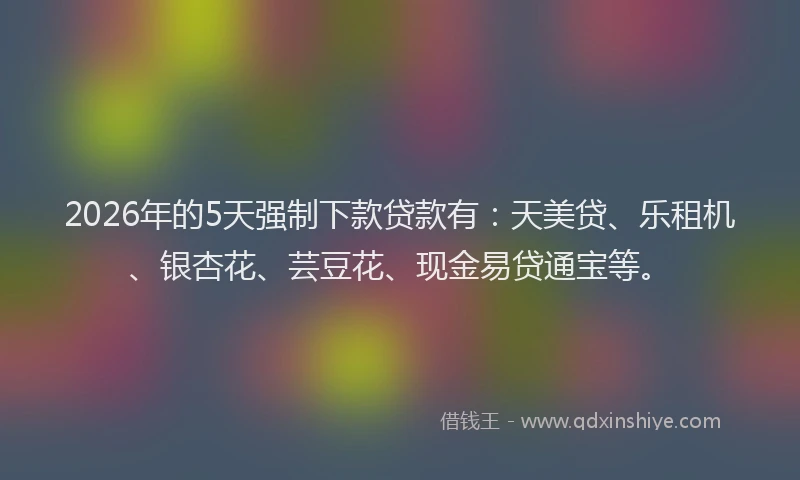 2026年的5天强制下款贷款有：天美贷、乐租机、银杏花、芸豆花、现金易贷通宝等。
