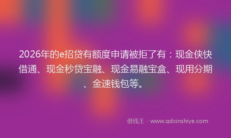 2026年的e招贷有额度申请被拒了有：现金侠快借通、现金秒贷宝融、现金易融宝盒、现用分期、金速钱包等。