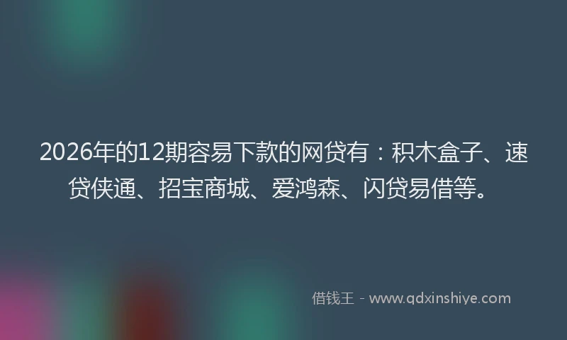 2026年的12期容易下款的网贷有：积木盒子、速贷侠通、招宝商城、爱鸿森、闪贷易借等。