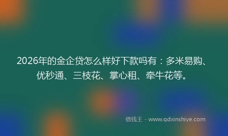 2026年的金企贷怎么样好下款吗有：多米易购、优秒通、三枝花、掌心租、牵牛花等。