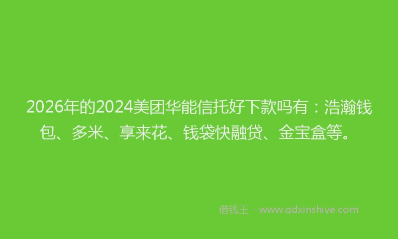 2026年的2024美团华能信托好下款吗有：浩瀚钱包、多米、享来花、钱袋快融贷、金宝盒等。