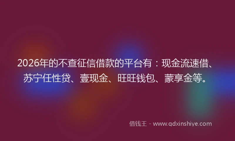 2026年的不查征信借款的平台有：现金流速借、苏宁任性贷、壹现金、旺旺钱包、蒙享金等。