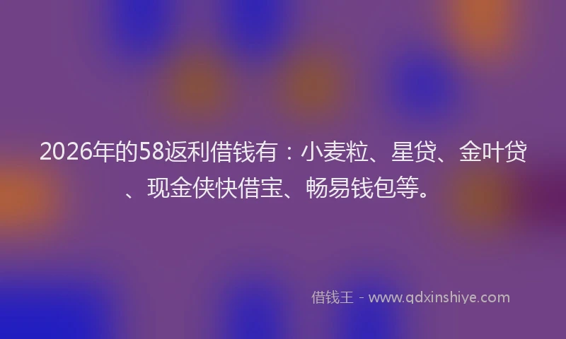 2026年的58返利借钱有：小麦粒、星贷、金叶贷、现金侠快借宝、畅易钱包等。