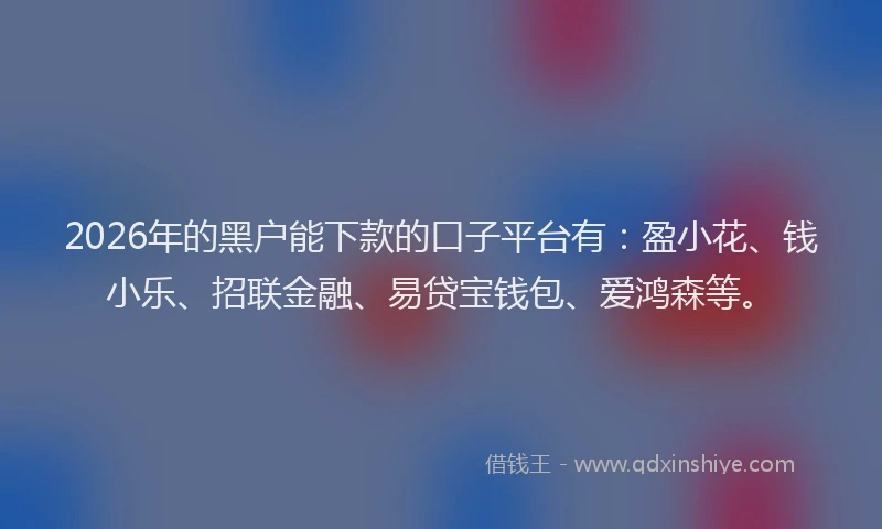 2026年的黑户能下款的口子平台有：盈小花、钱小乐、招联金融、易贷宝钱包、爱鸿森等。