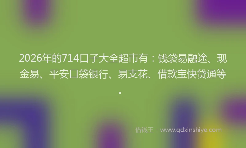 2026年的714口子大全超市有：钱袋易融途、现金易、平安口袋银行、易支花、借款宝快贷通等。